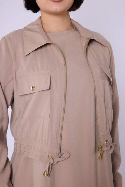 Polo Collar Pocket Detail Jacket-Style Dress