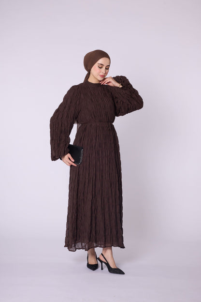 Drawstring Detail Balloon Sleeve Chiffon Dress