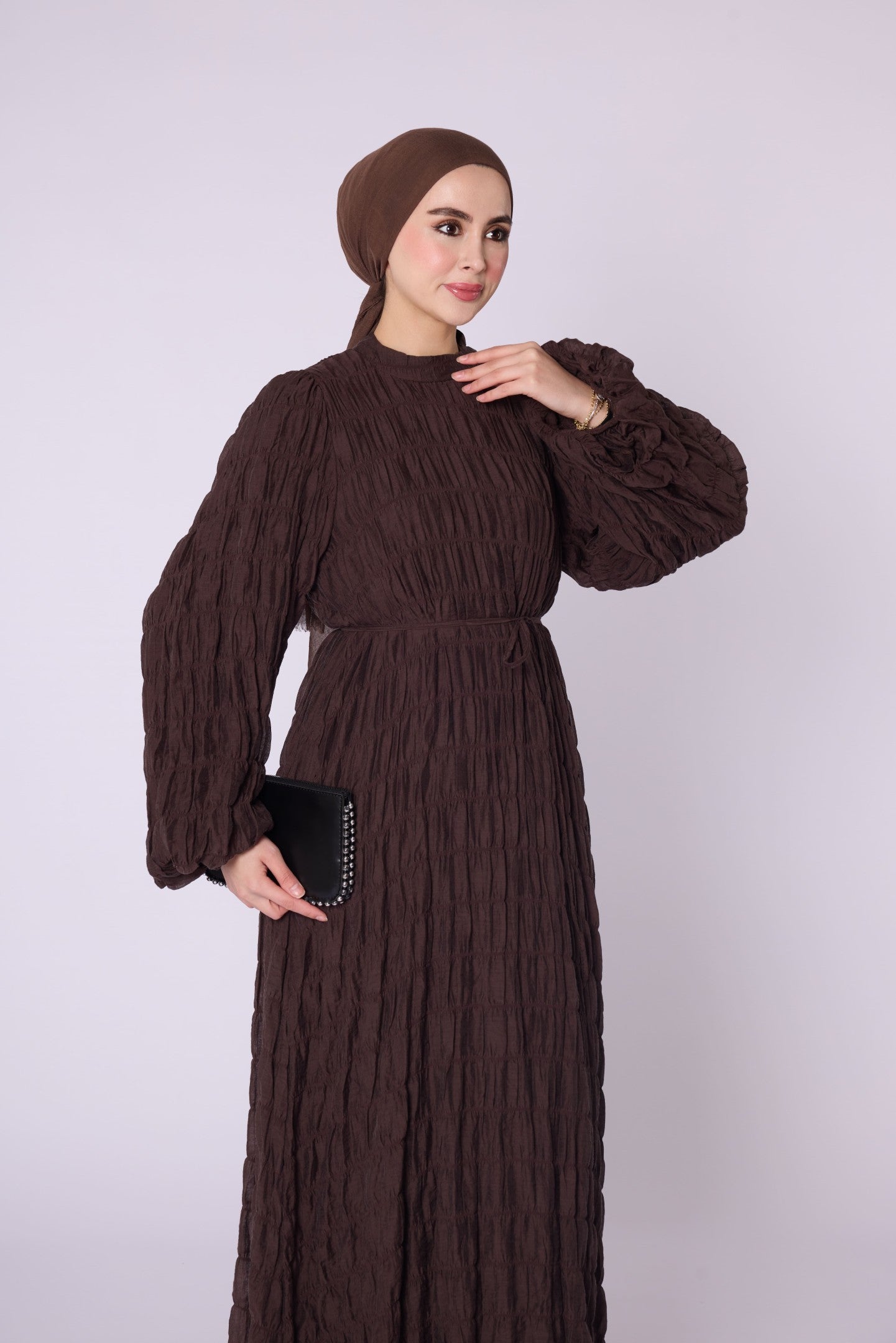 Drawstring Detail Balloon Sleeve Chiffon Dress