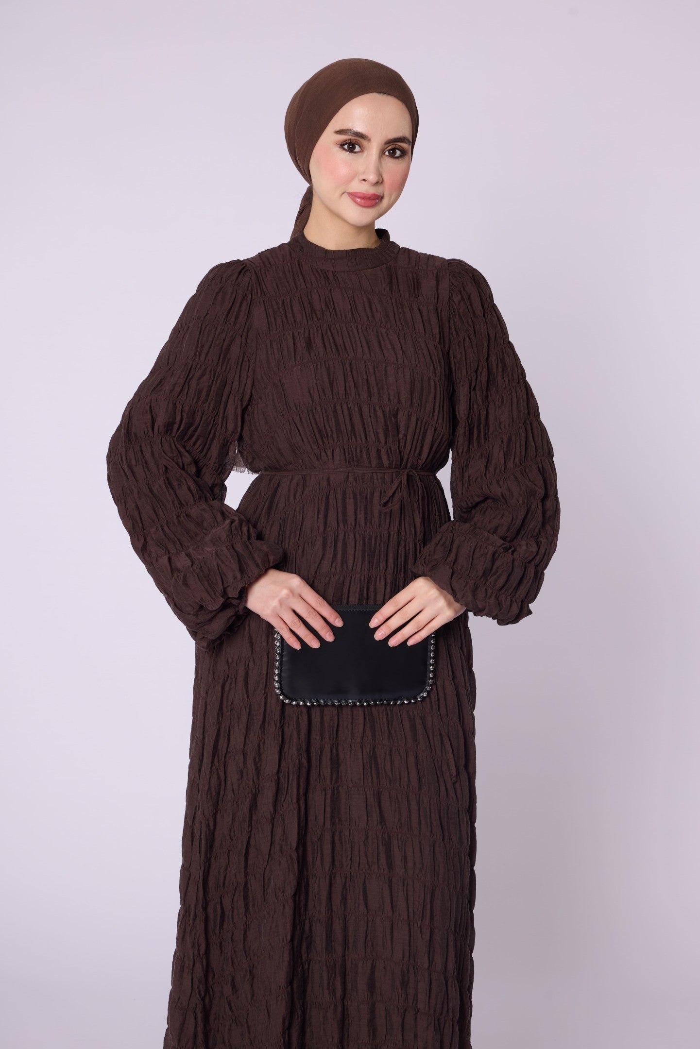 Drawstring Detail Balloon Sleeve Chiffon Dress