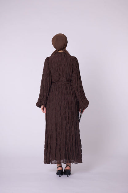Drawstring Detail Balloon Sleeve Chiffon Dress
