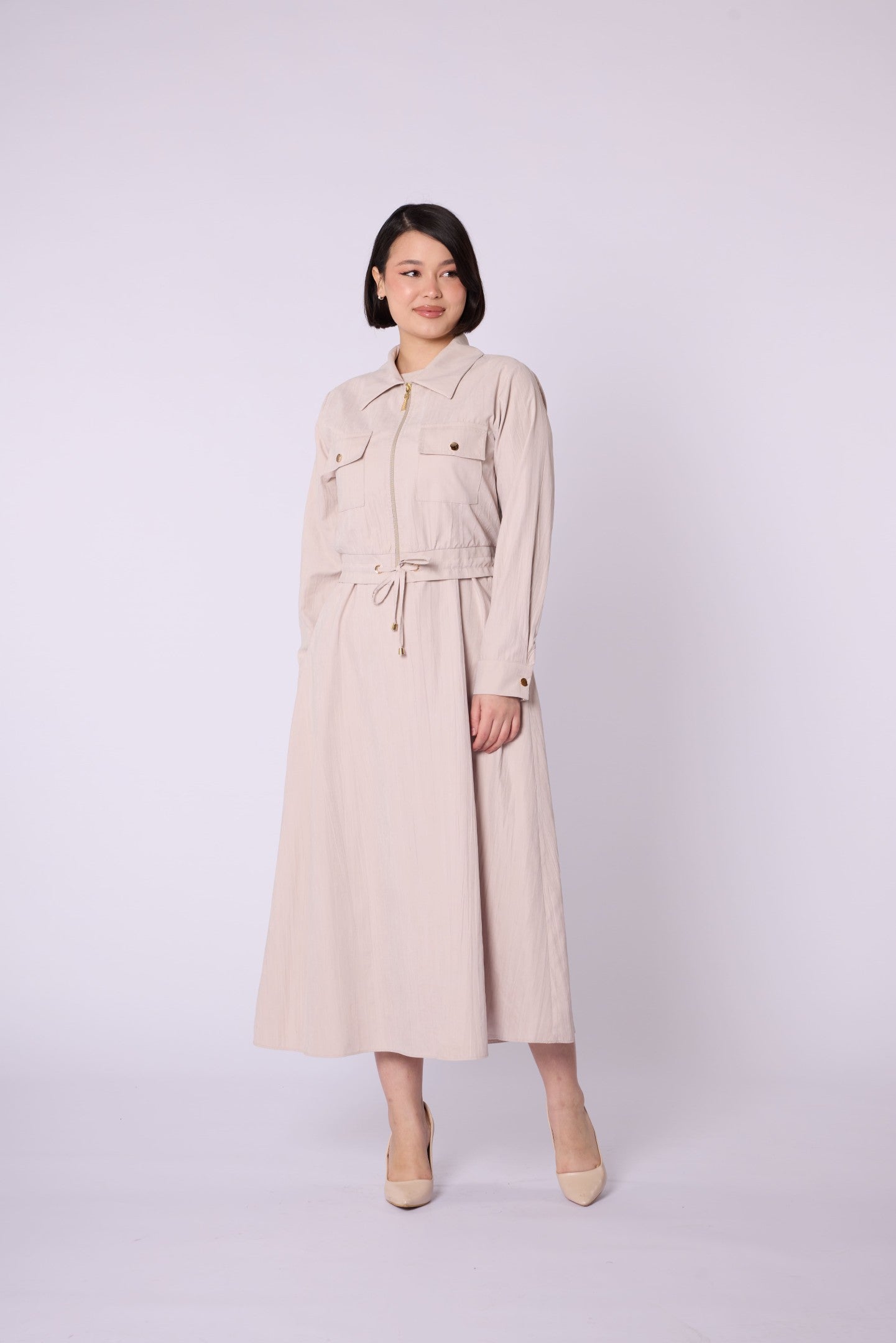 Polo Collar Pocket Detail Jacket-Style Dress