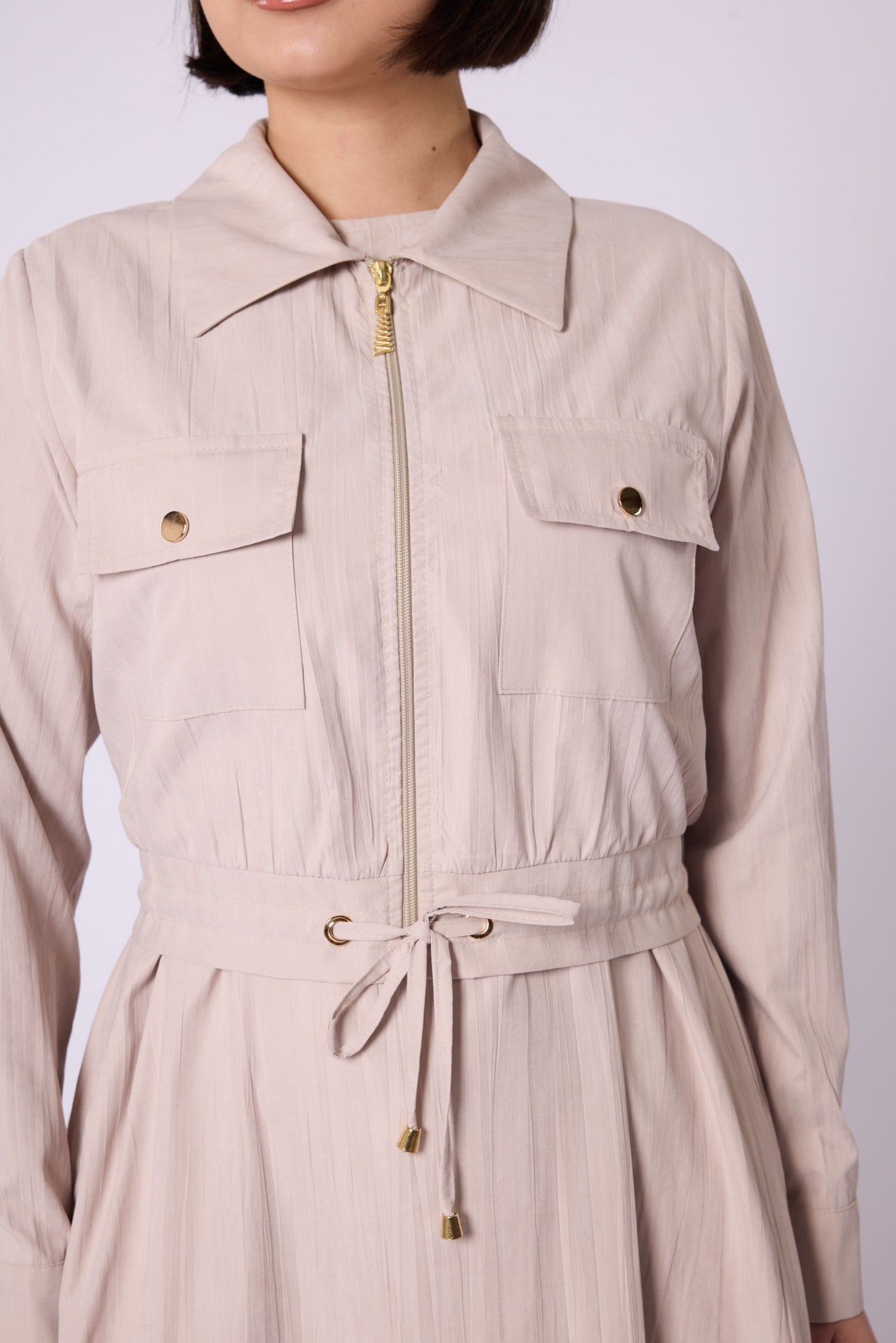 Polo Collar Pocket Detail Jacket-Style Dress