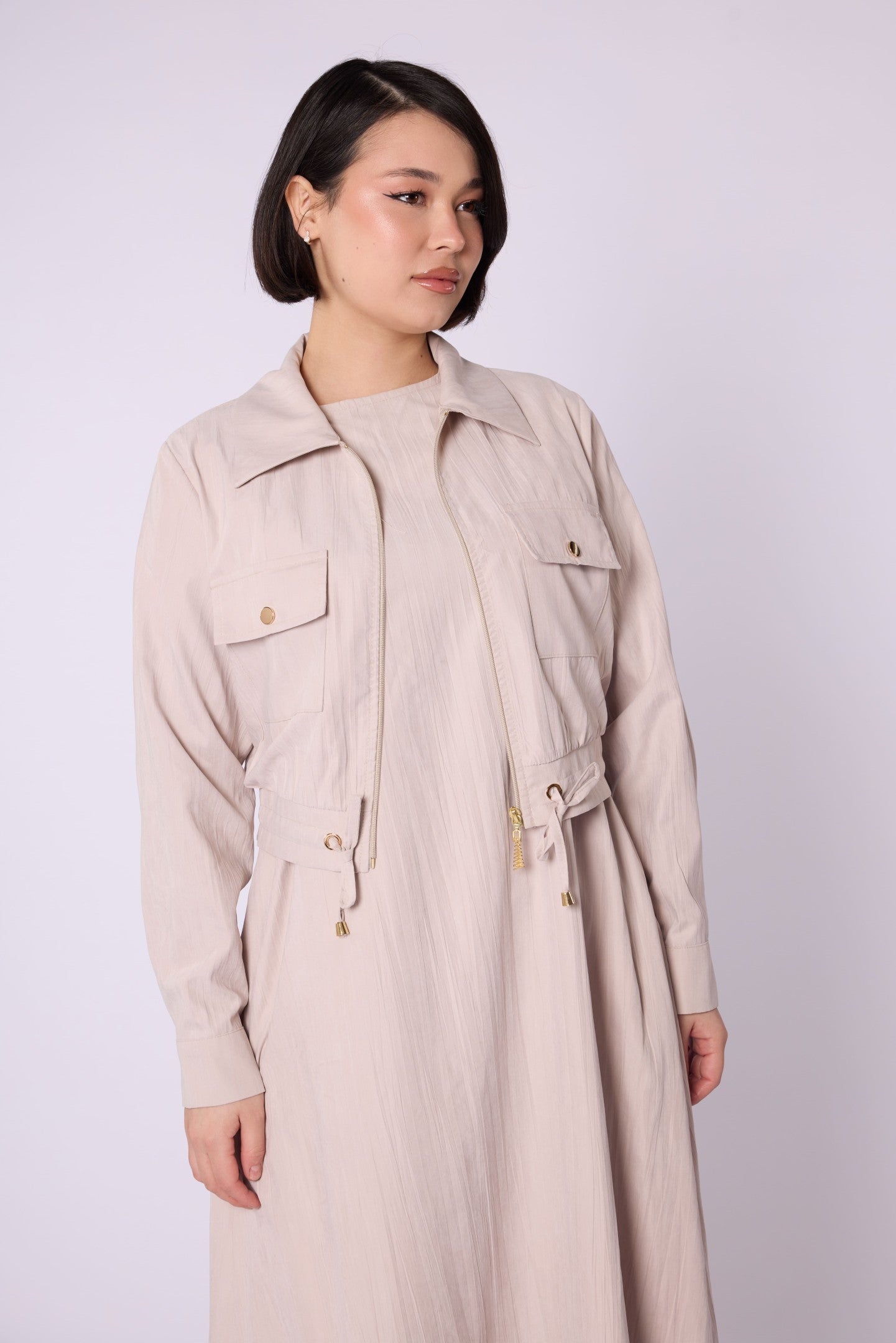 Polo Collar Pocket Detail Jacket-Style Dress