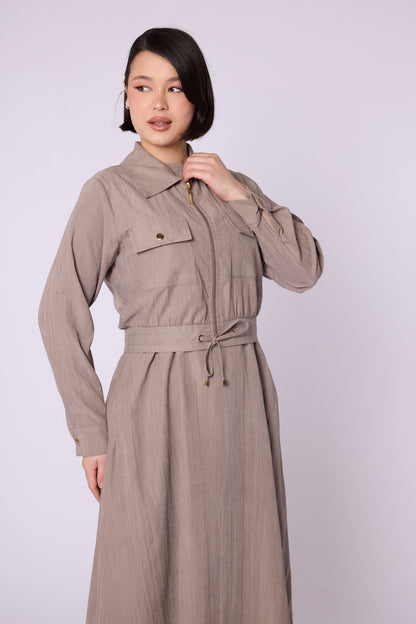 Polo Collar Pocket Detail Jacket-Style Dress