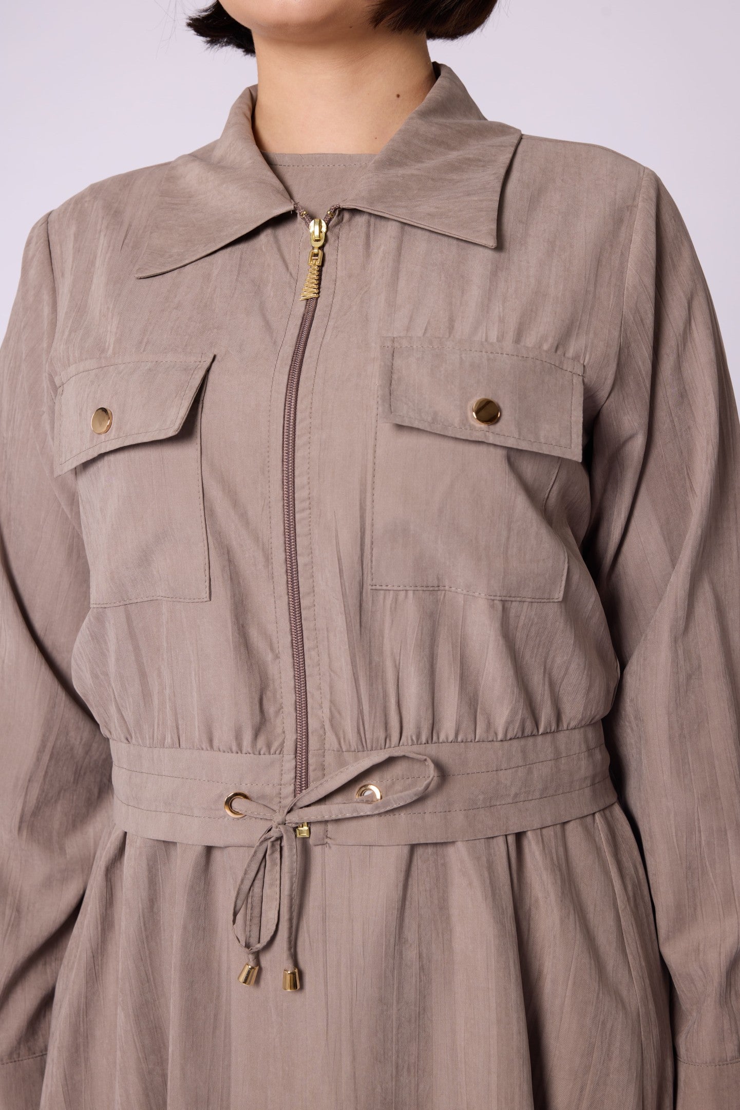Polo Collar Pocket Detail Jacket-Style Dress