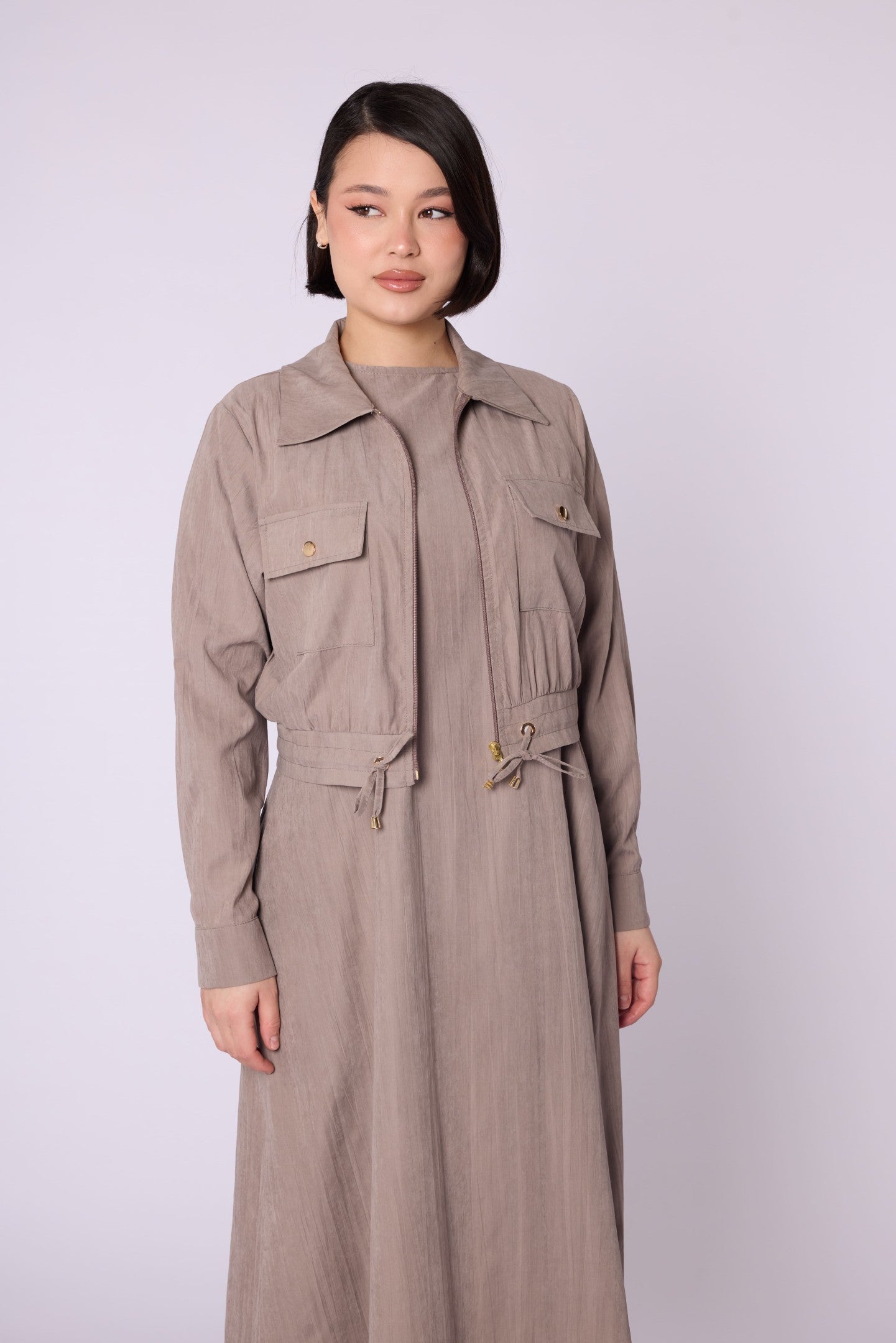 Polo Collar Pocket Detail Jacket-Style Dress