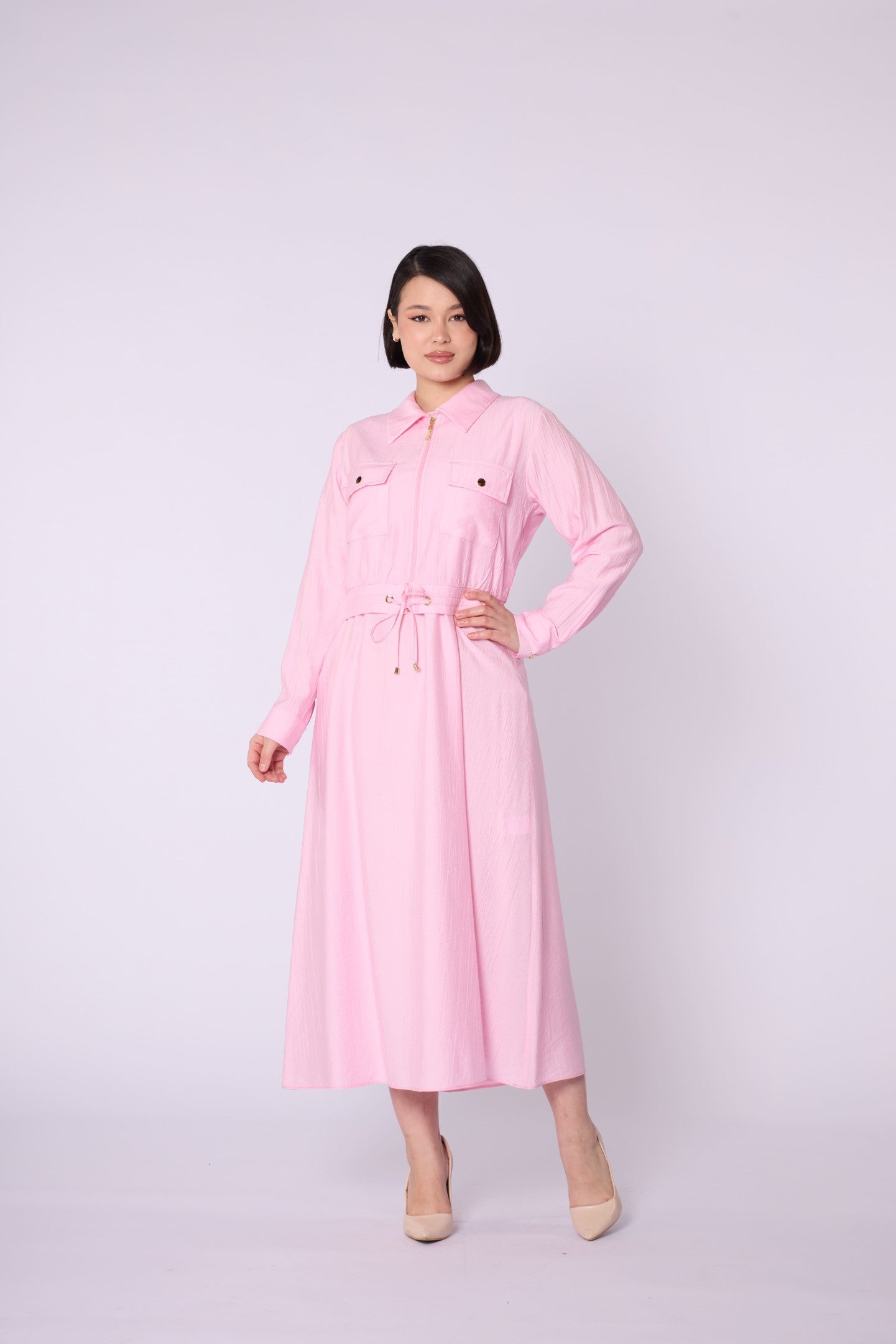 Polo Collar Pocket Detail Jacket-Style Dress