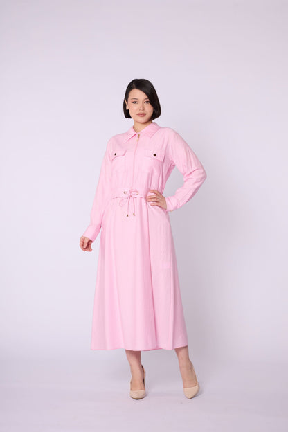 Polo Collar Pocket Detail Jacket-Style Dress