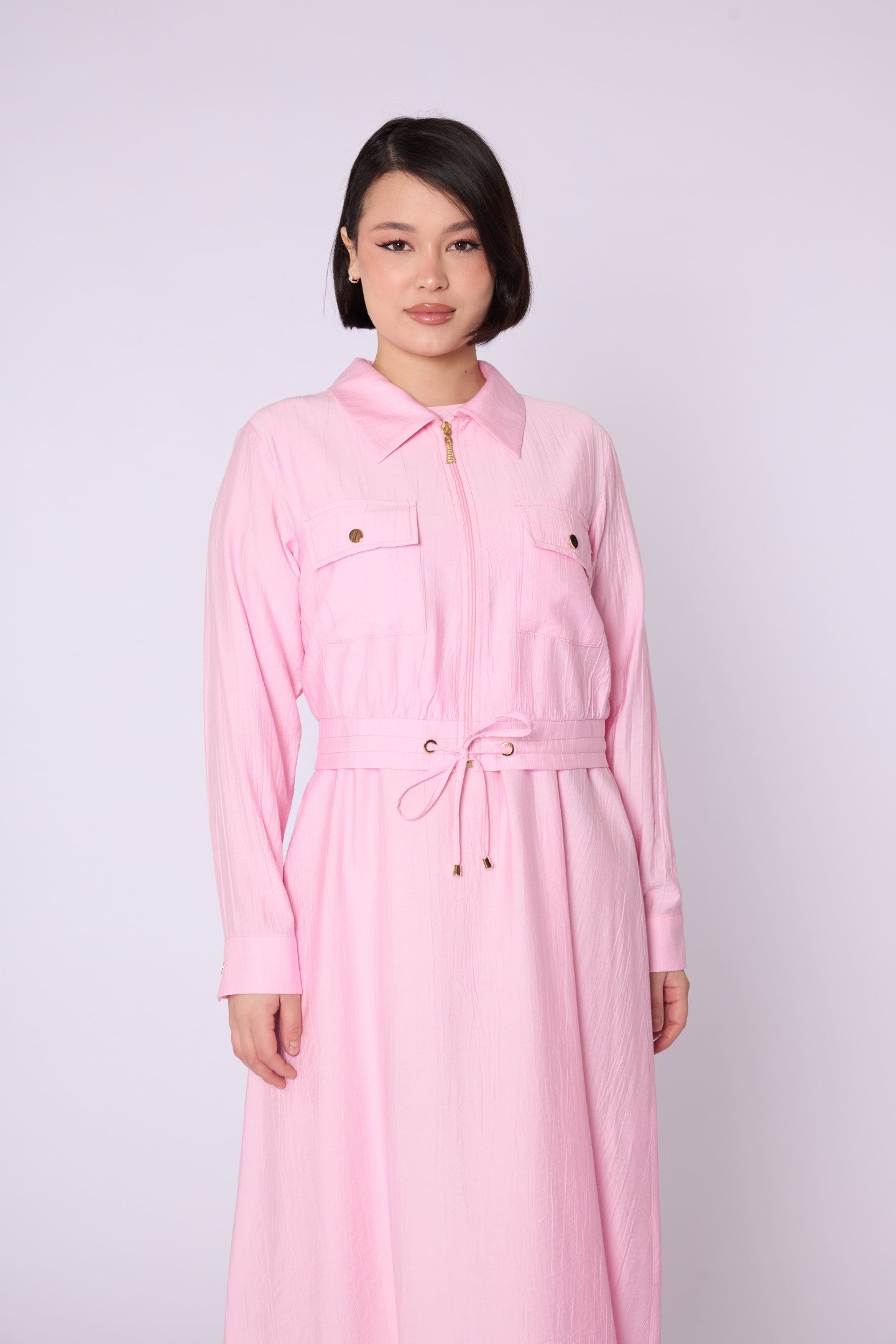 Polo Collar Pocket Detail Jacket-Style Dress