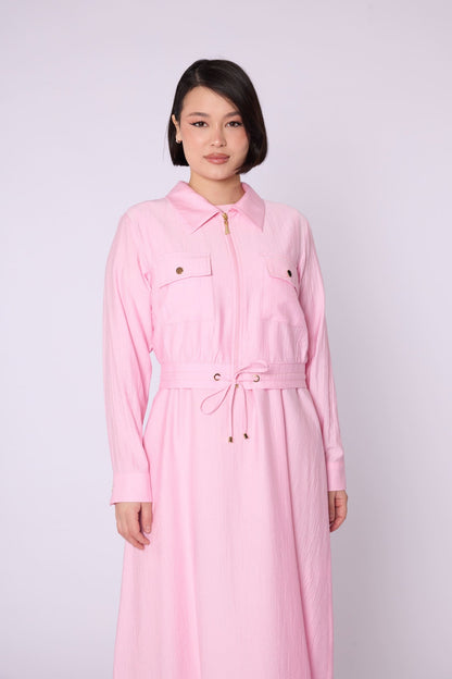 Polo Collar Pocket Detail Jacket-Style Dress