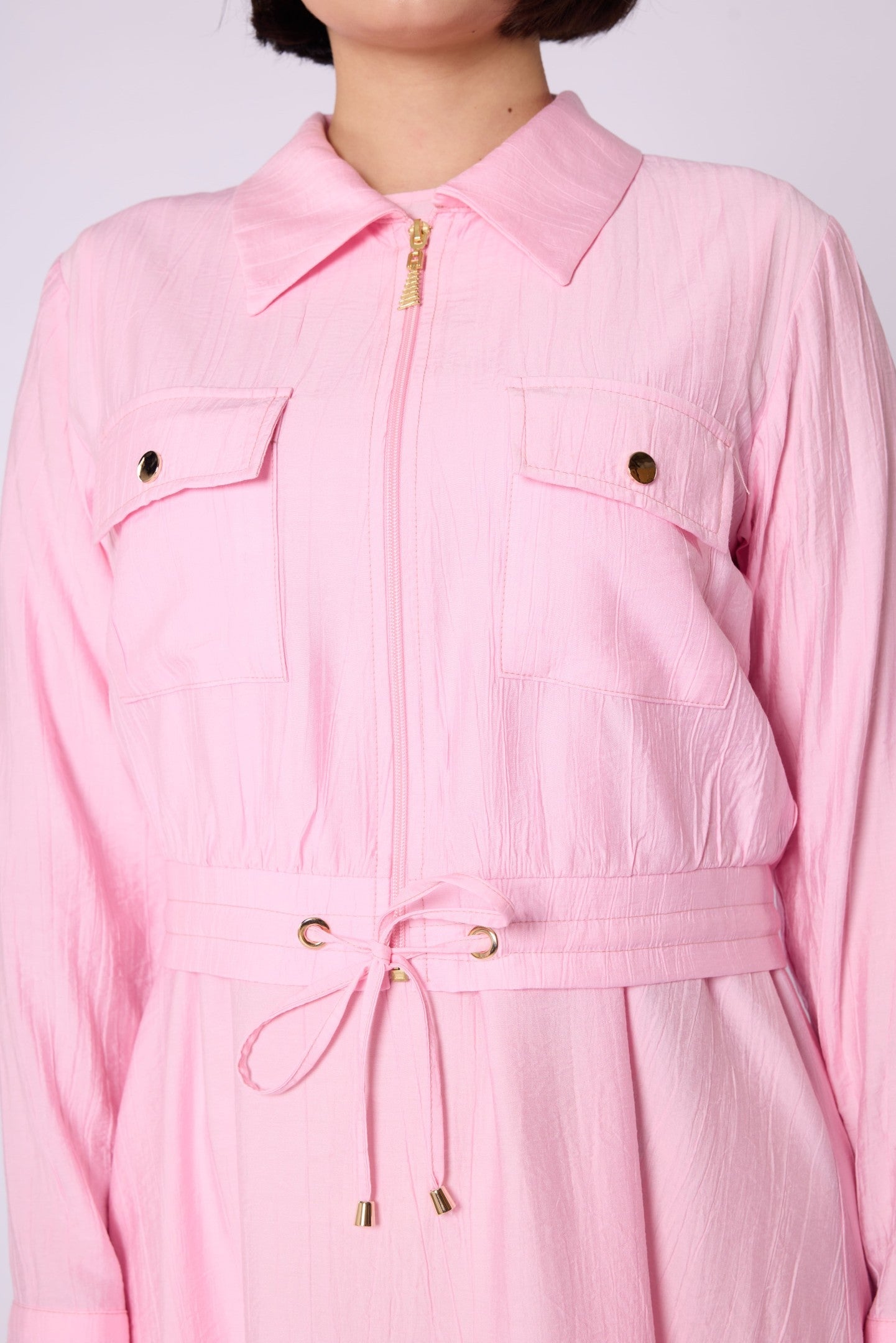 Polo Collar Pocket Detail Jacket-Style Dress