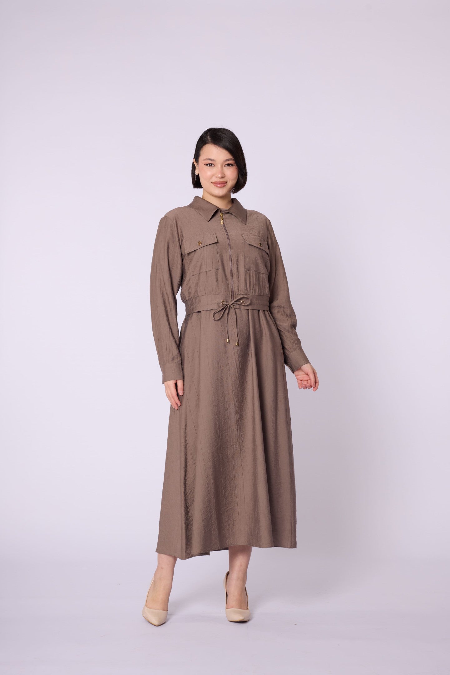 Polo Collar Pocket Detail Jacket-Style Dress