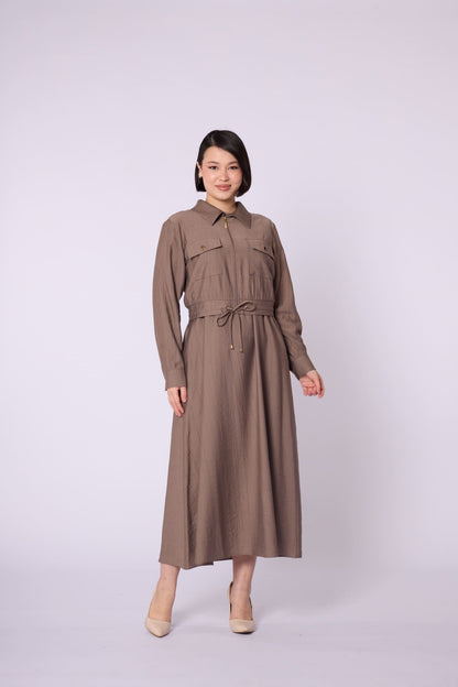 Polo Collar Pocket Detail Jacket-Style Dress