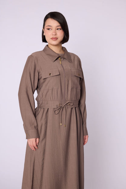 Polo Collar Pocket Detail Jacket-Style Dress