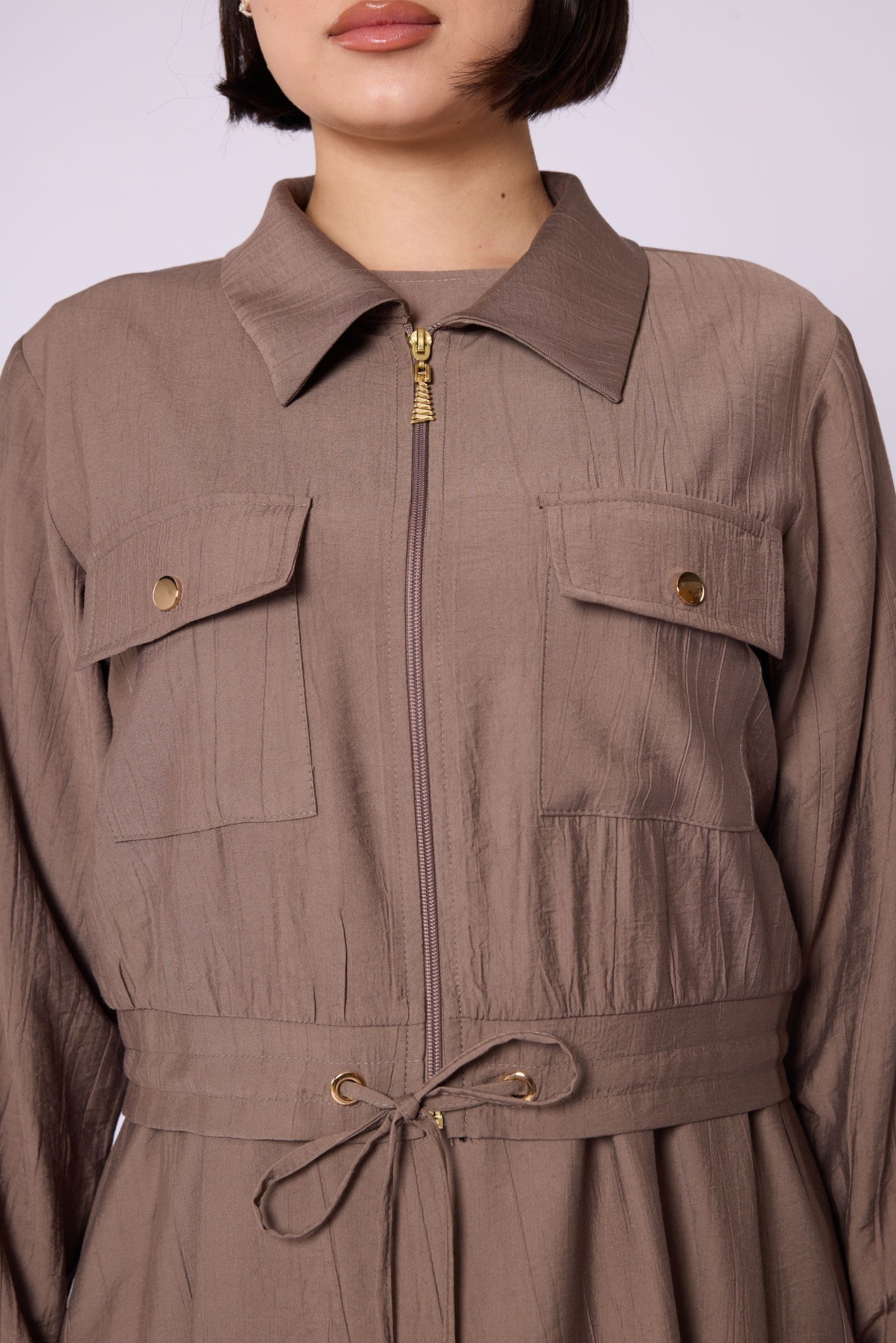 Polo Collar Pocket Detail Jacket-Style Dress