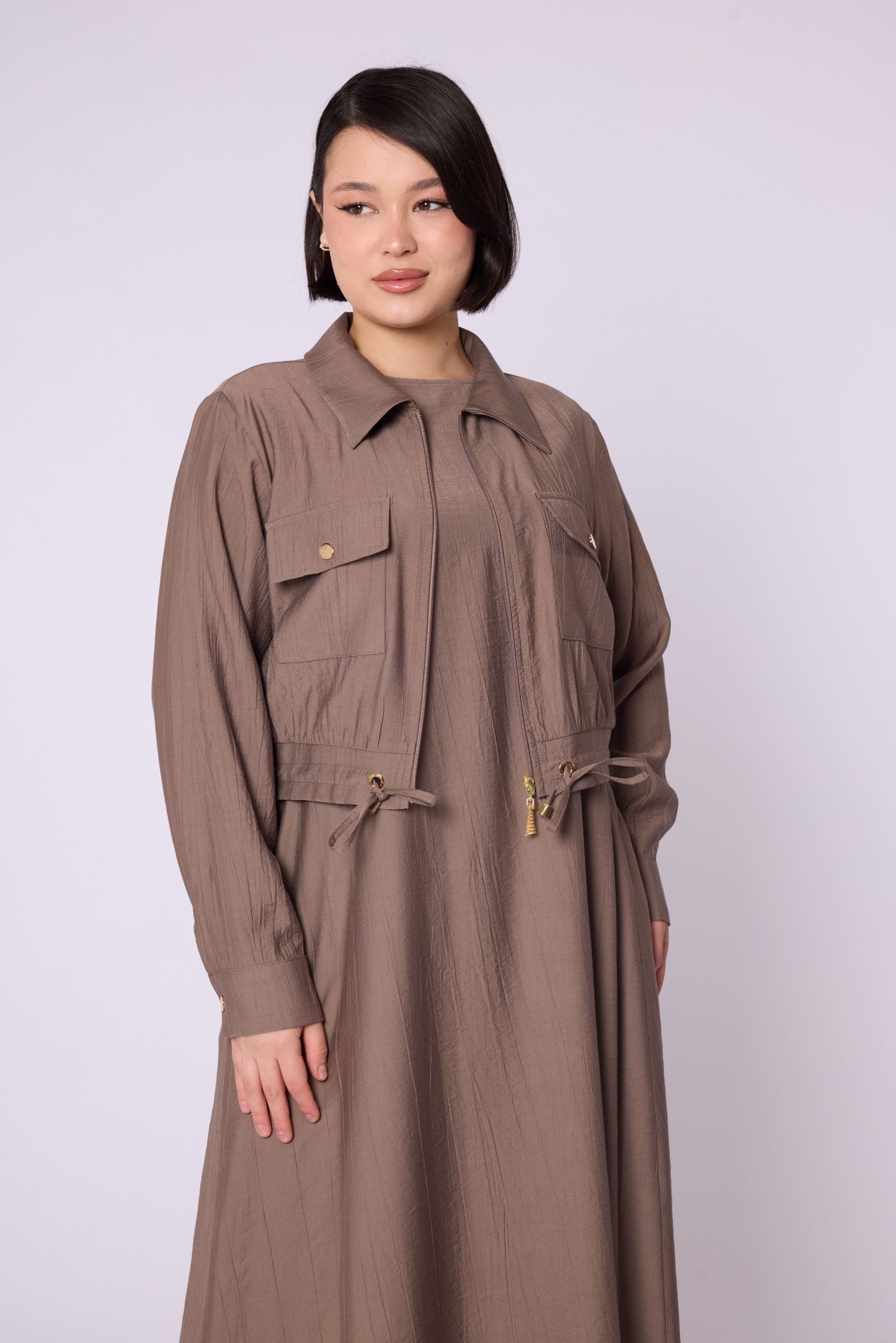 Polo Collar Pocket Detail Jacket-Style Dress