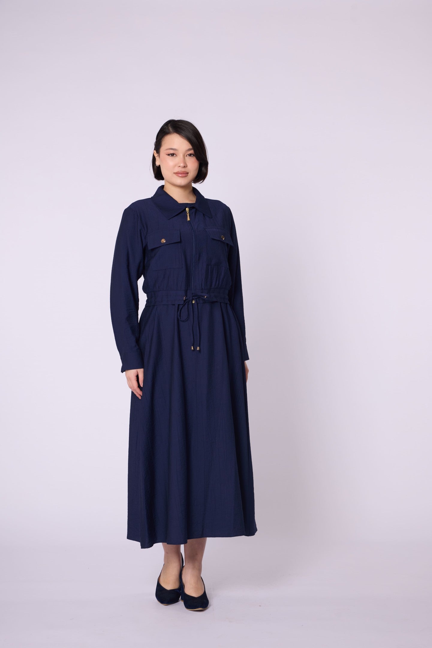 Polo Collar Pocket Detail Jacket-Style Dress
