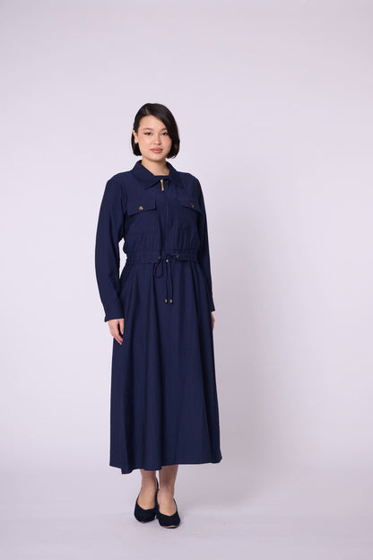 Polo Collar Pocket Detail Jacket-Style Dress