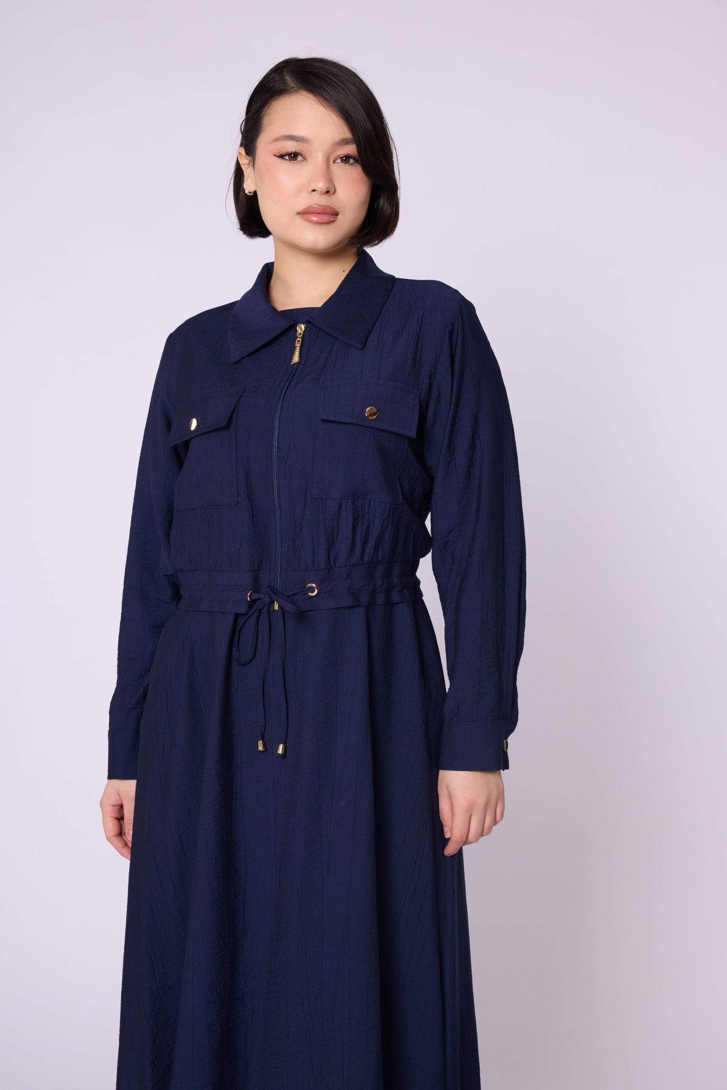 Polo Collar Pocket Detail Jacket-Style Dress
