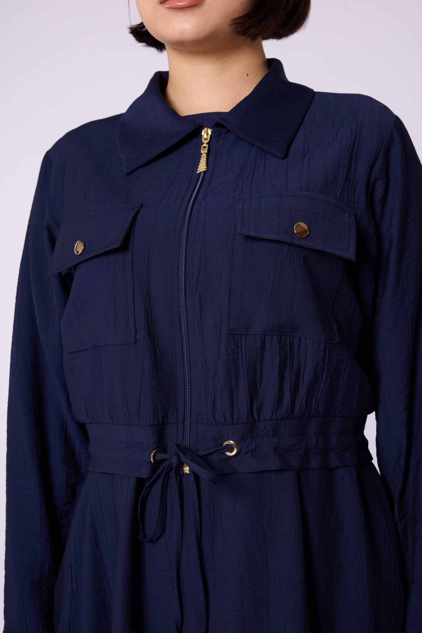 Polo Collar Pocket Detail Jacket-Style Dress