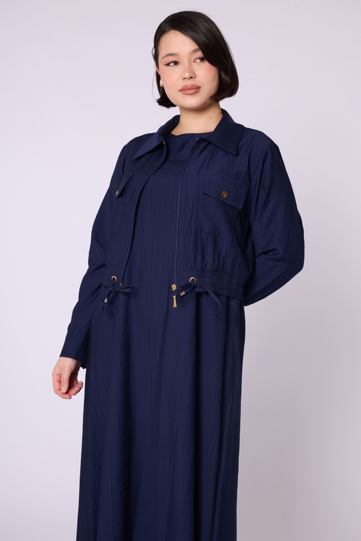Polo Collar Pocket Detail Jacket-Style Dress