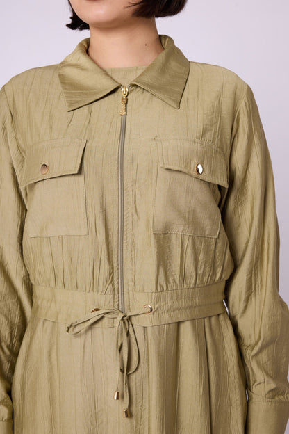 Polo Collar Pocket Detail Jacket-Style Dress