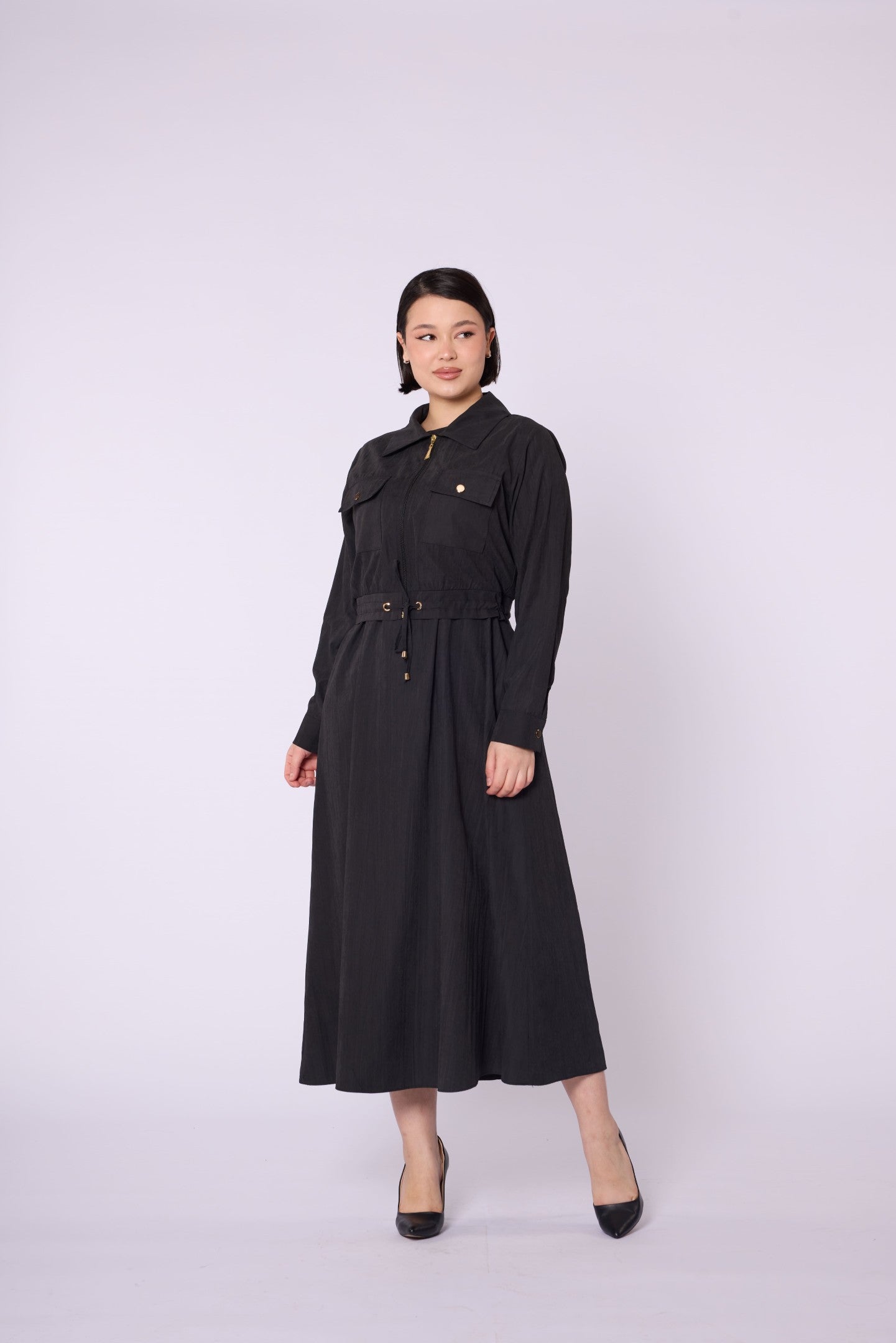 Polo Collar Pocket Detail Jacket-Style Dress