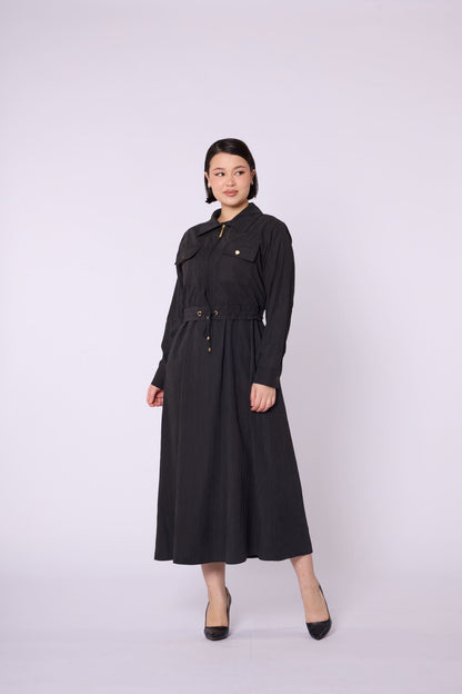 Polo Collar Pocket Detail Jacket-Style Dress