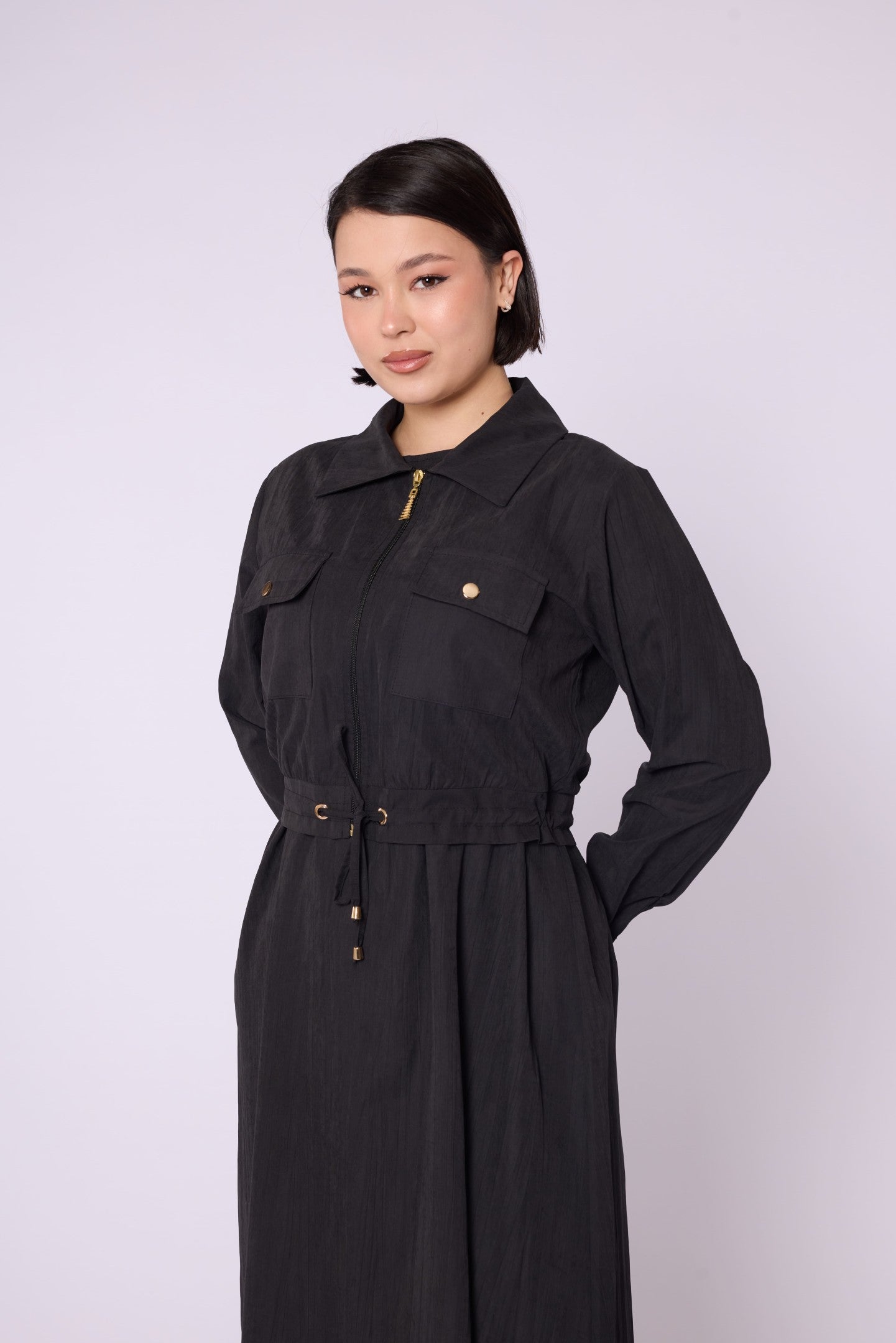 Polo Collar Pocket Detail Jacket-Style Dress