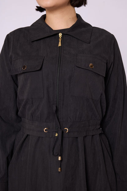 Polo Collar Pocket Detail Jacket-Style Dress