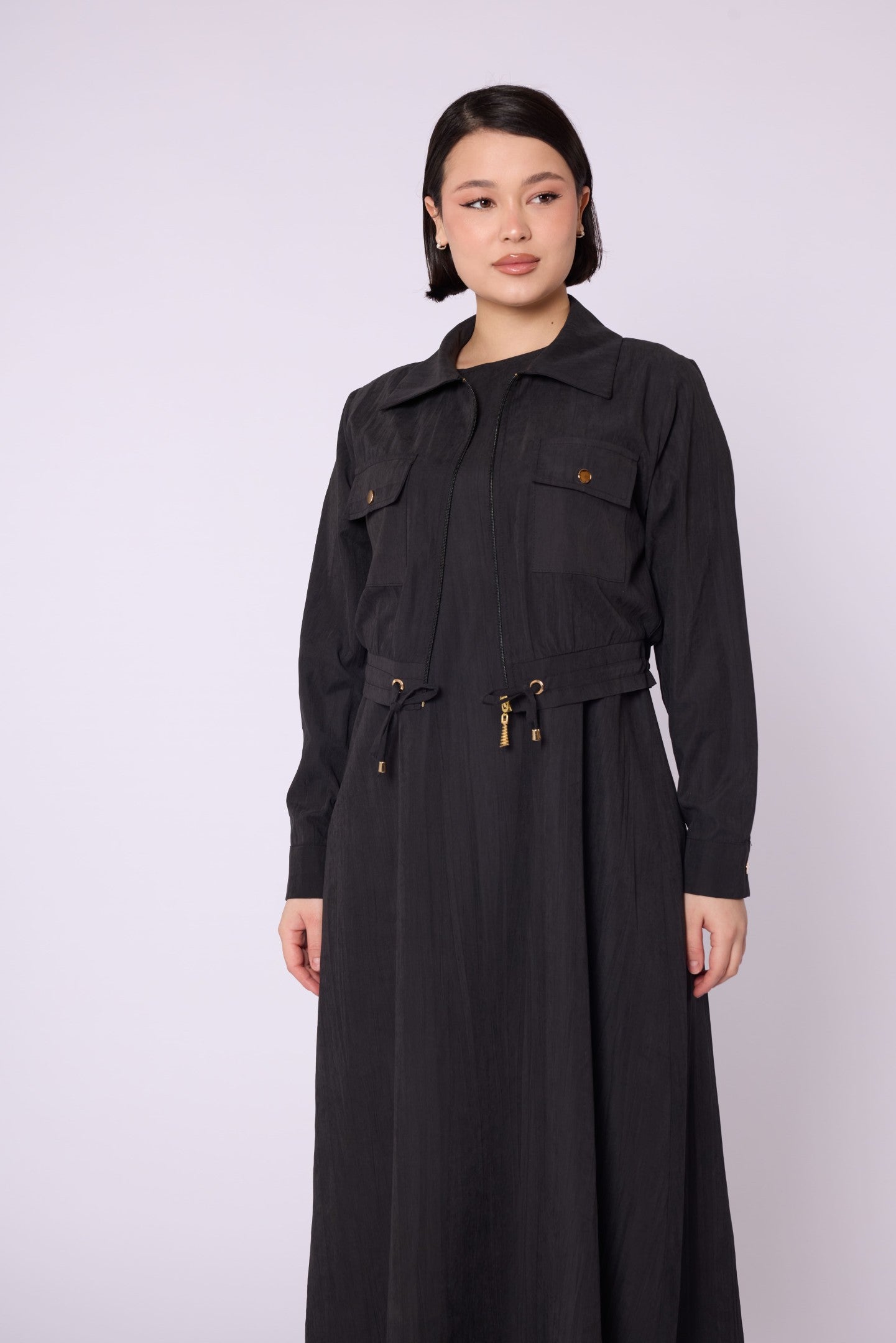 Polo Collar Pocket Detail Jacket-Style Dress