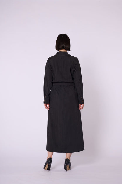 Polo Collar Pocket Detail Jacket-Style Dress