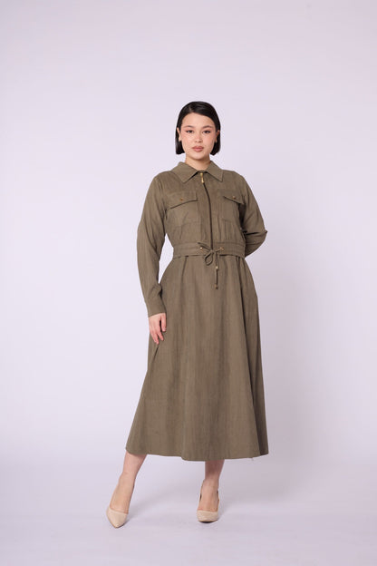 Polo Collar Pocket Detail Jacket-Style Dress