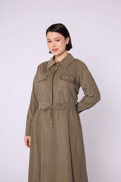 Polo Collar Pocket Detail Jacket-Style Dress