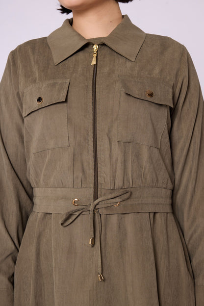 Polo Collar Pocket Detail Jacket-Style Dress