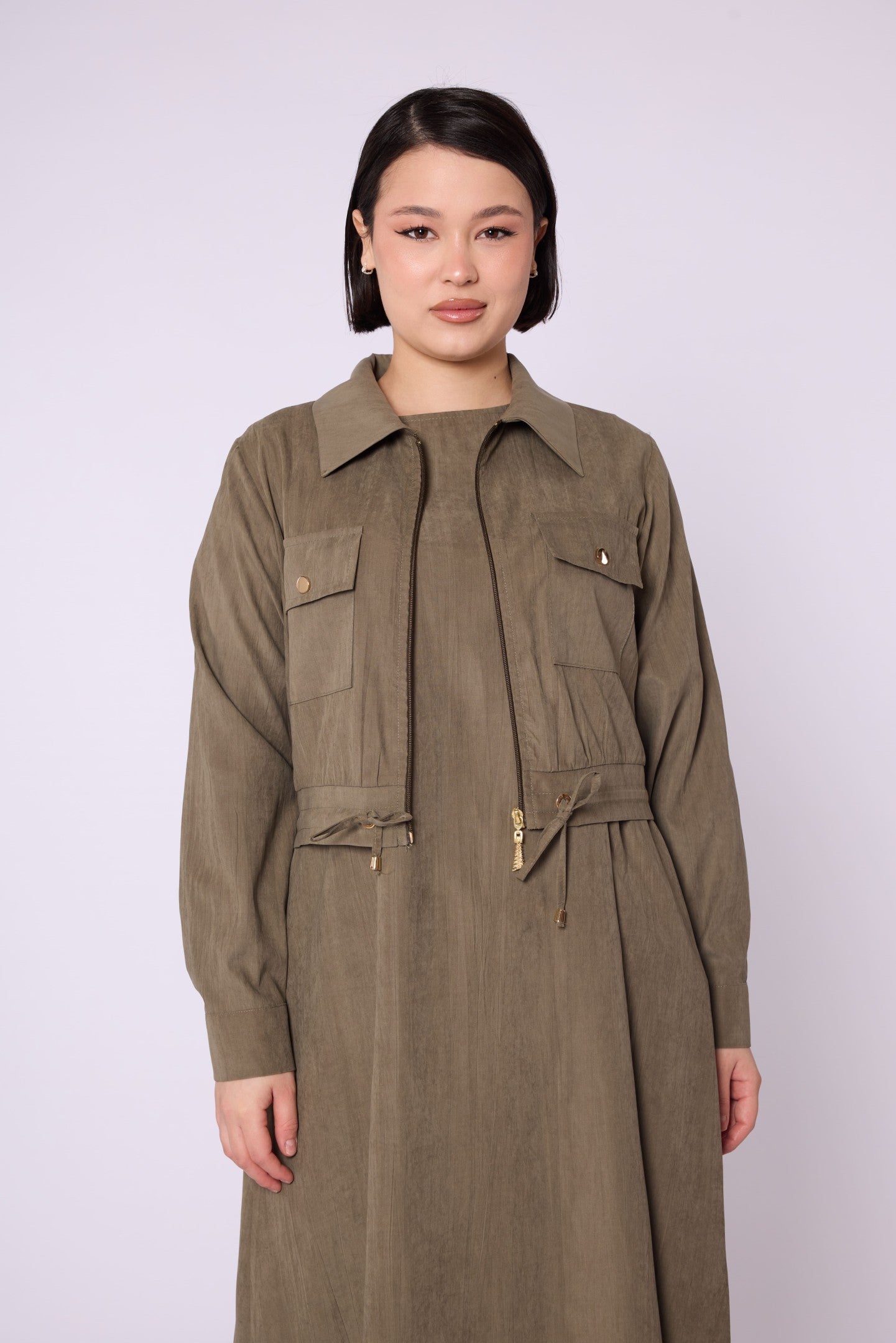 Polo Collar Pocket Detail Jacket-Style Dress