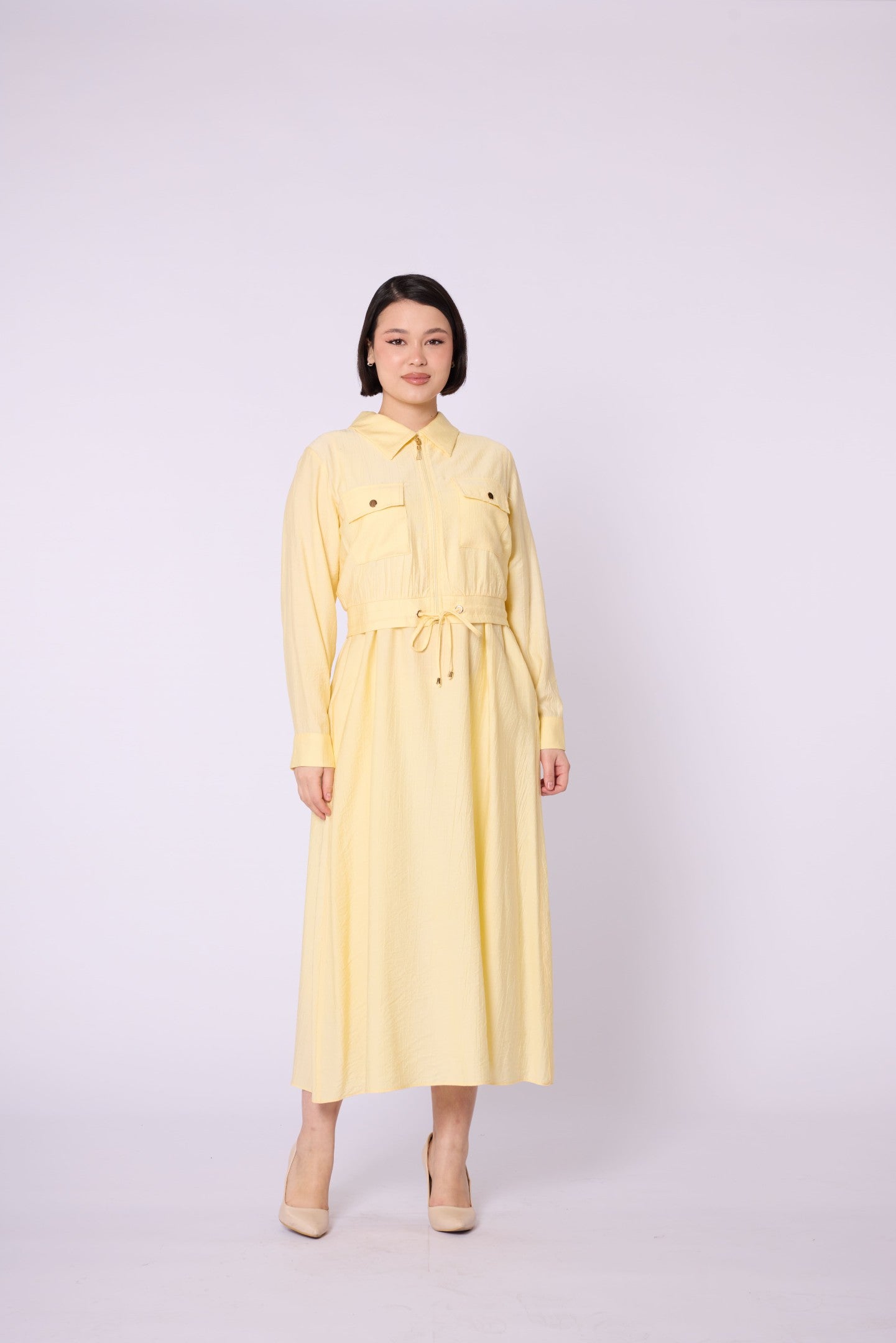 Polo Collar Pocket Detail Jacket-Style Dress