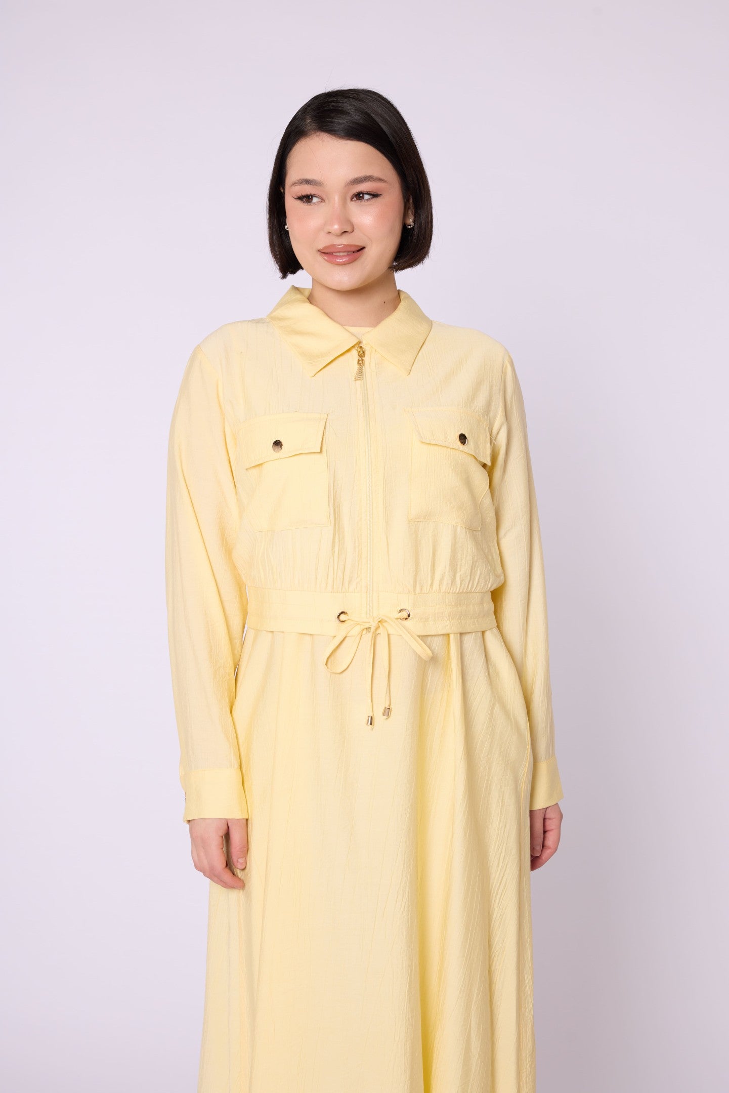 Polo Collar Pocket Detail Jacket-Style Dress