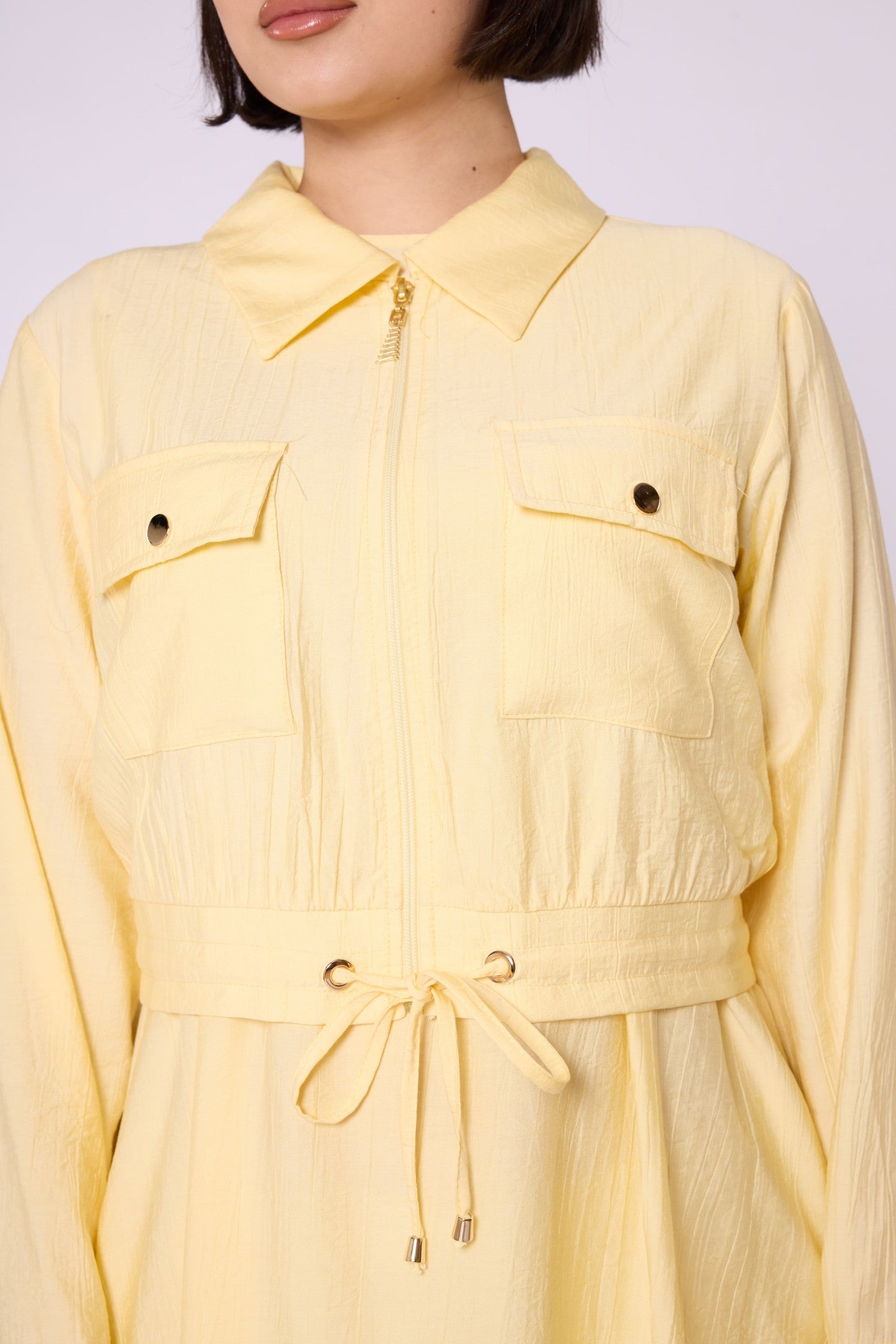 Polo Collar Pocket Detail Jacket-Style Dress