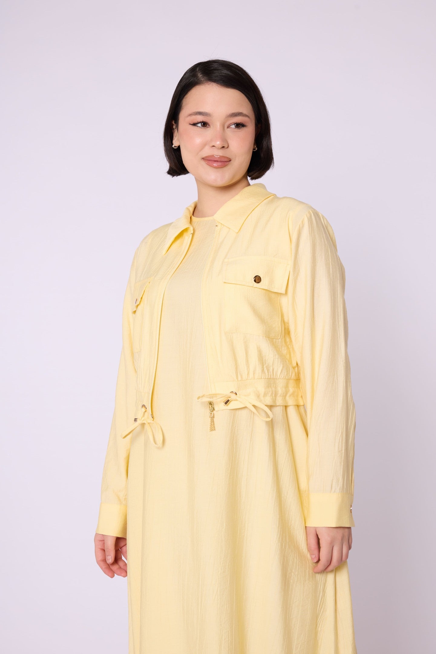 Polo Collar Pocket Detail Jacket-Style Dress