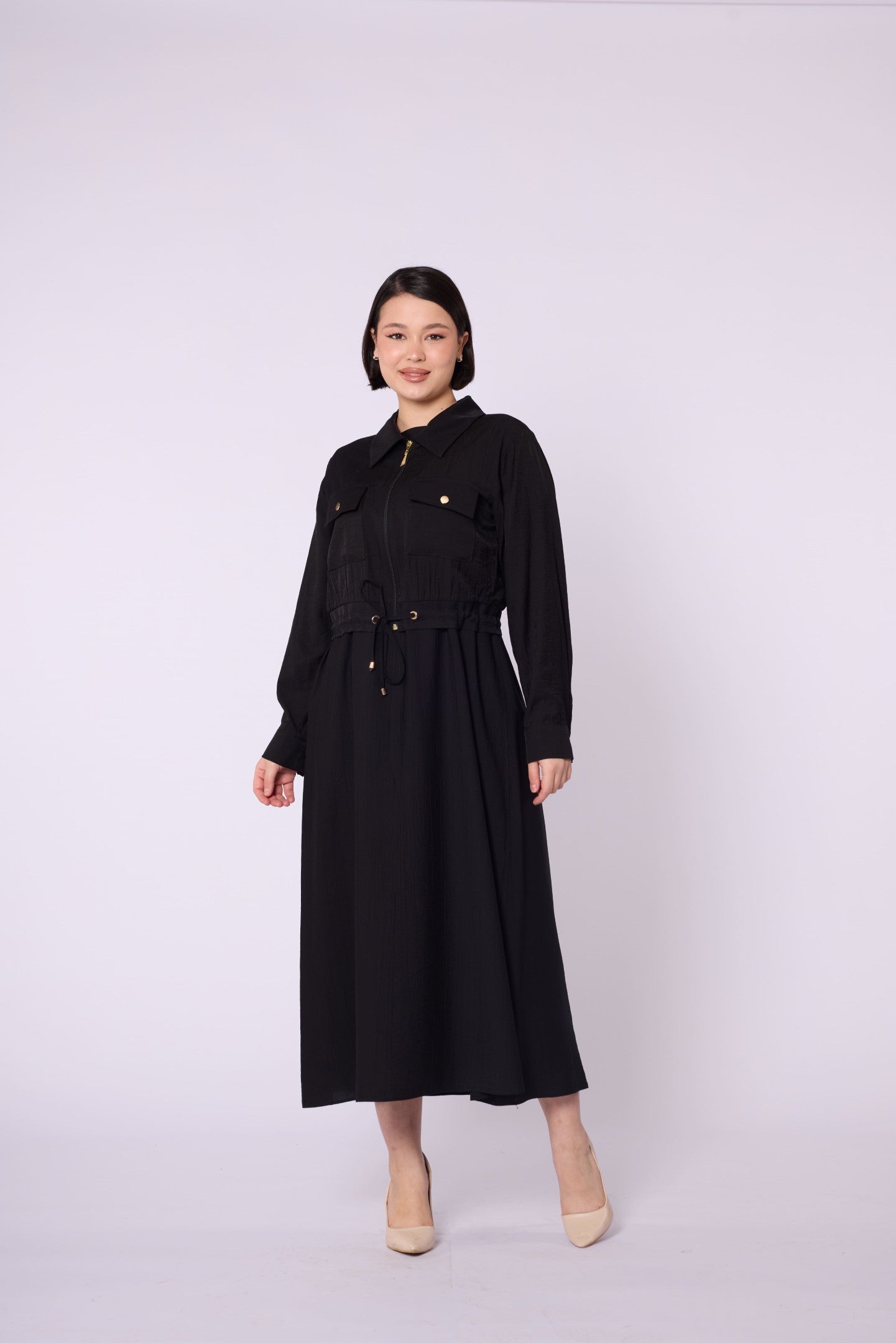 Polo Collar Pocket Detail Jacket-Style Dress