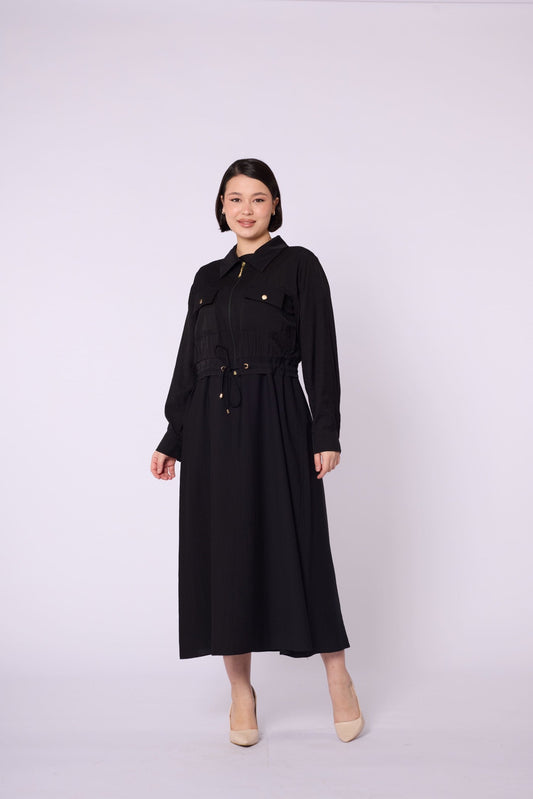 Polo Collar Pocket Detail Jacket-Style Dress