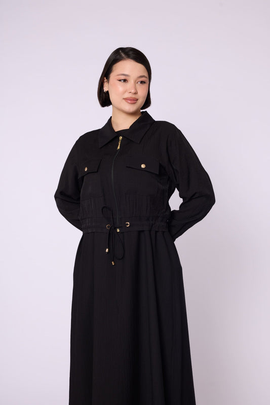 Polo Collar Pocket Detail Jacket-Style Dress