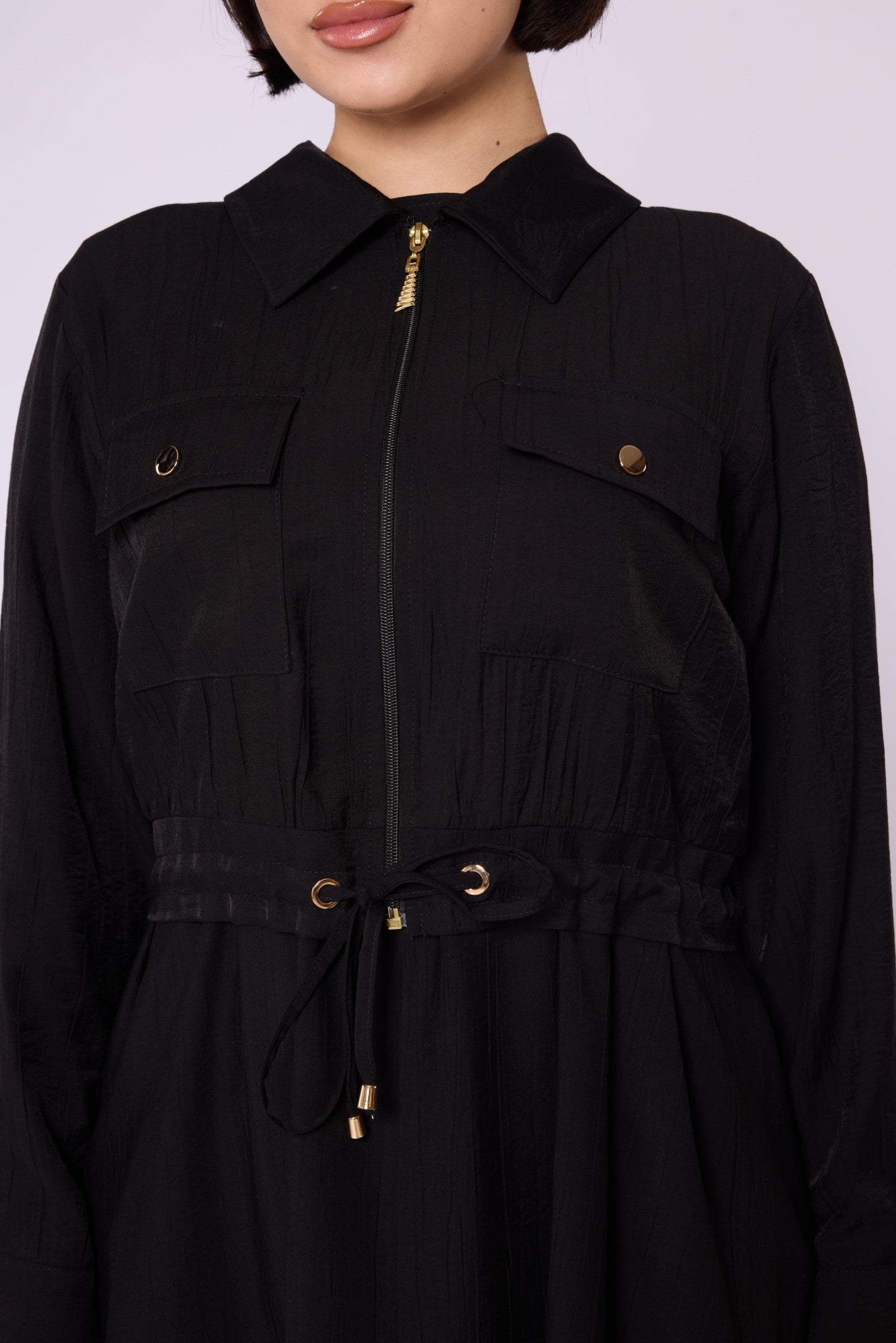 Polo Collar Pocket Detail Jacket-Style Dress