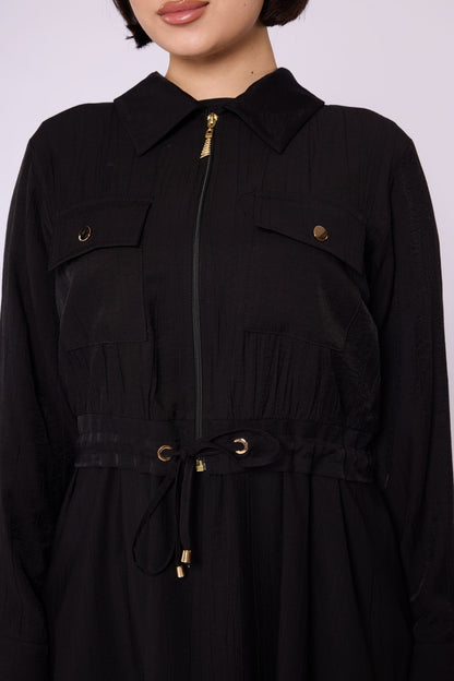 Polo Collar Pocket Detail Jacket-Style Dress