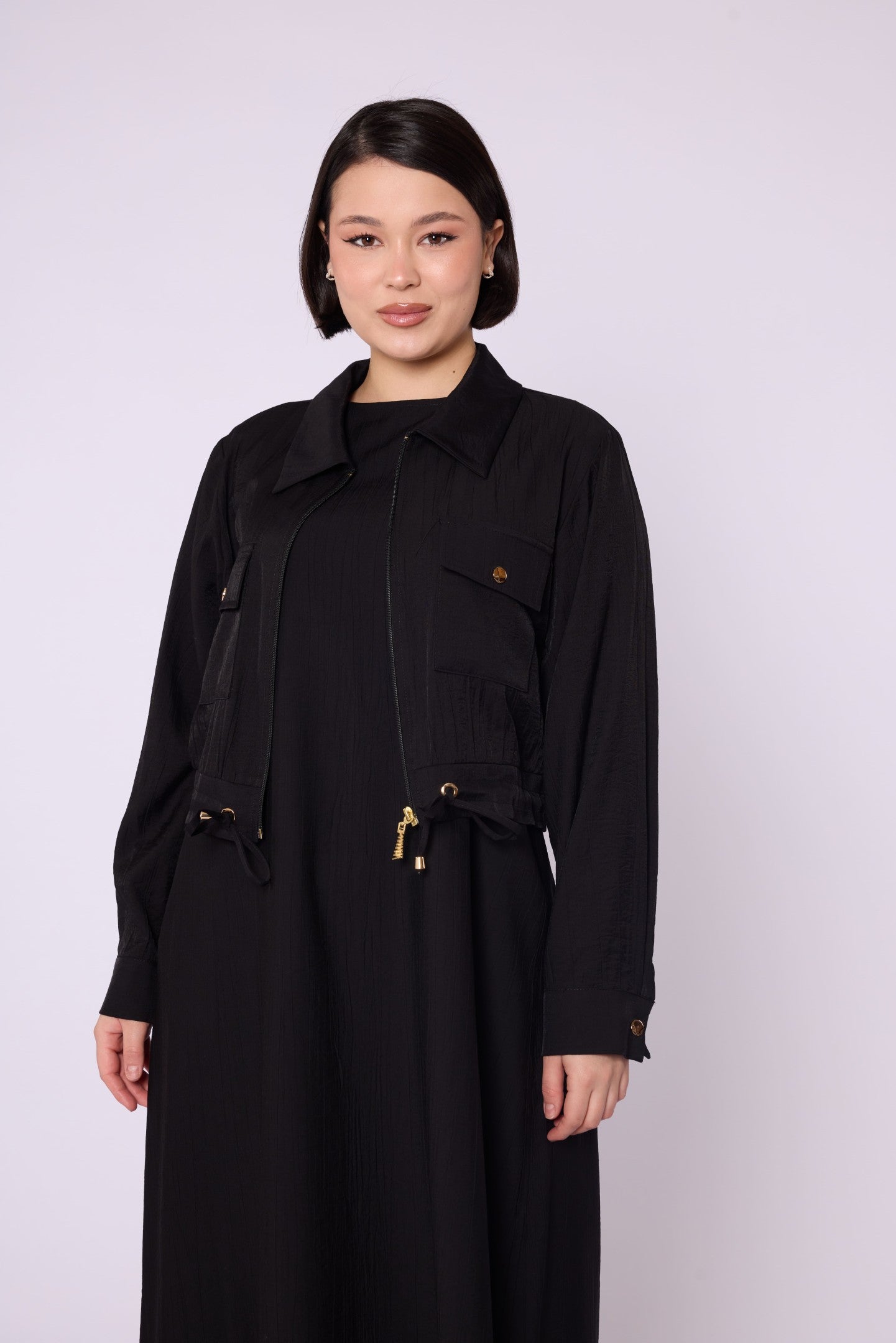 Polo Collar Pocket Detail Jacket-Style Dress