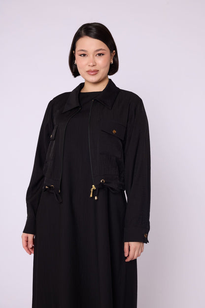 Polo Collar Pocket Detail Jacket-Style Dress