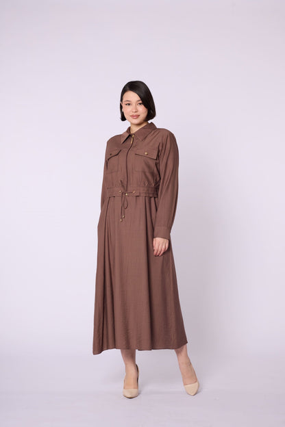 Polo Collar Pocket Detail Jacket-Style Dress