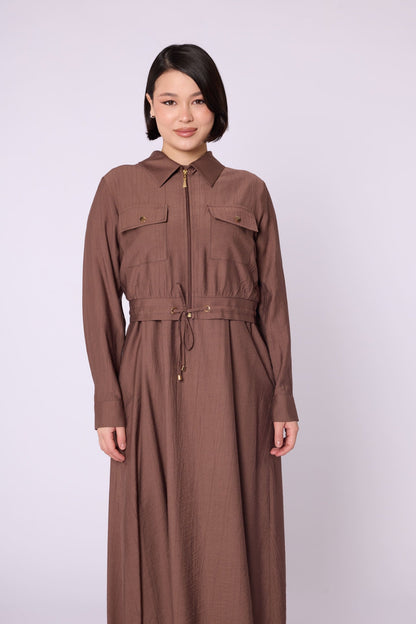 Polo Collar Pocket Detail Jacket-Style Dress